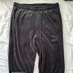 Men’s Large Black Velour Puma Track Pants drawstring elastic waist